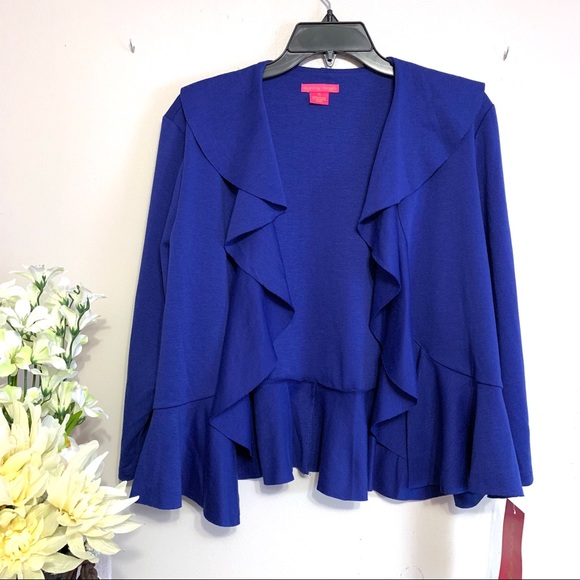 Sunny Leigh Sweaters - Sunny Leigh Women’s Blue 3/4 Sleeve Ruffled Open Cardigan - NWT